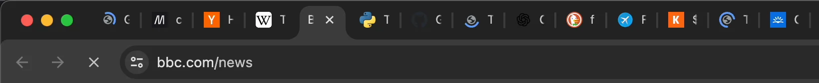 A Chrome tab strip crowded with two dozen tabs, each too narrow to read.